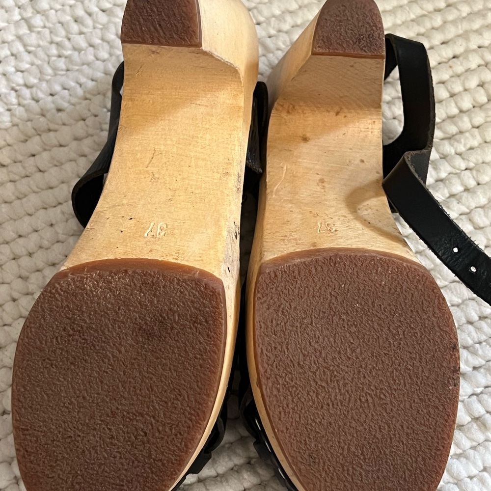 Swedish Hasbeens Black Leather Mules - Picture 2 of 4